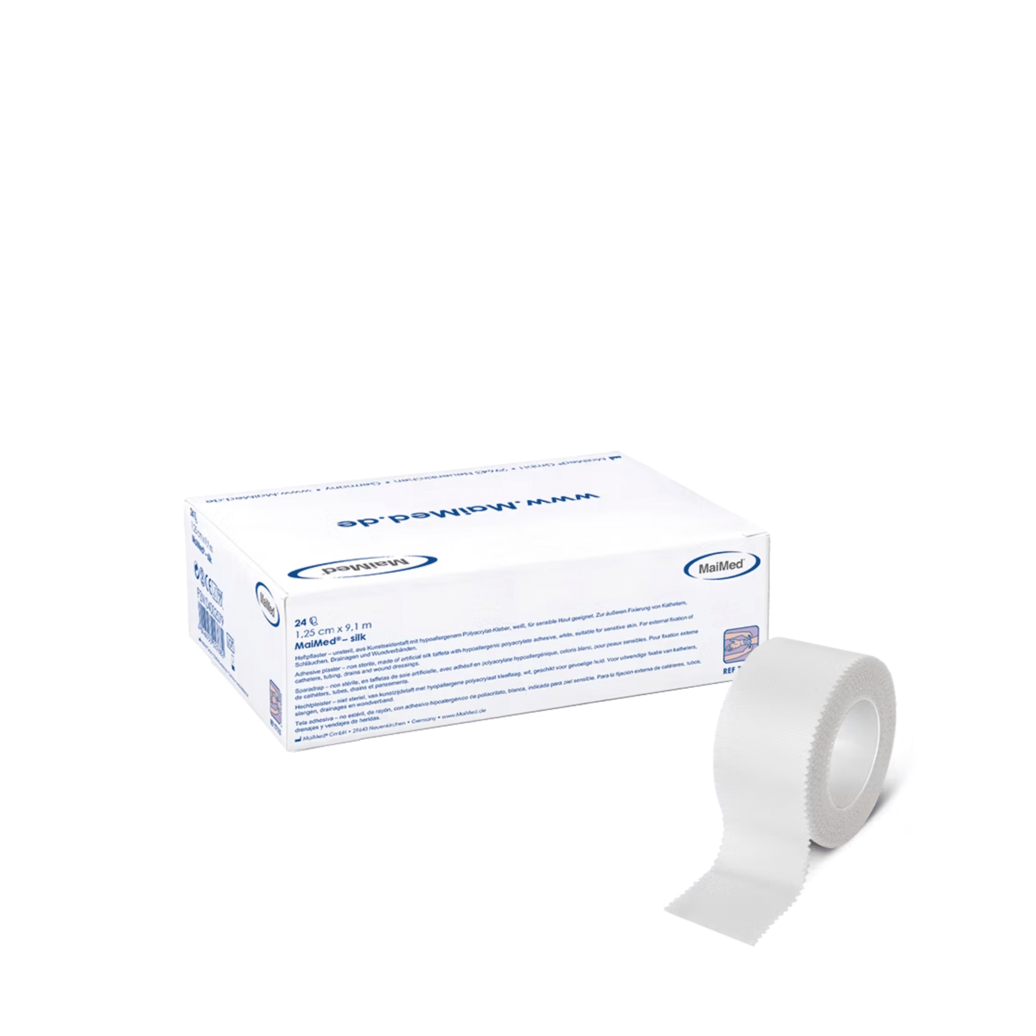 MaiMed silk Heft- und Fixierpflaster, unsteril – 5 cm x 9,1 m 24 Boxen à 6 Stk. – Bild 3